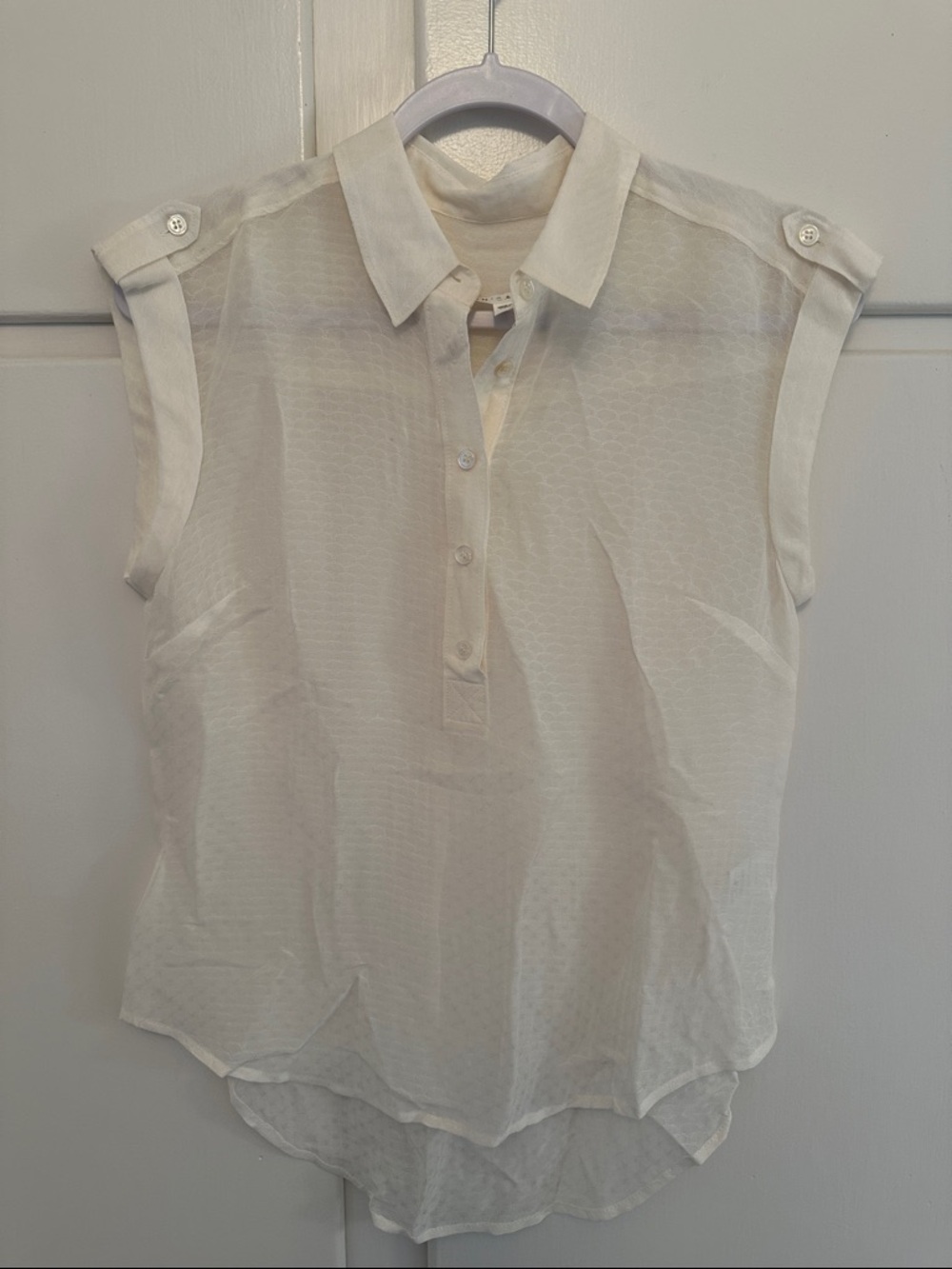 EUC Veronica Beard White Semi-Sheer Cap Sleeve Blouse Top